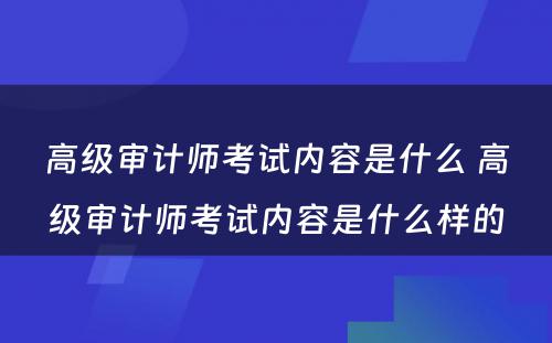 高级审计师考试内容是什么 高级审计师考试内容是什么样的