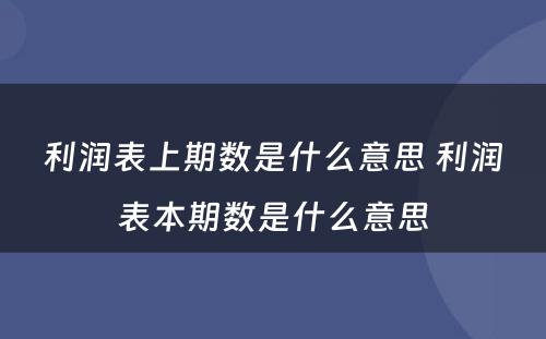 利润表上期数是什么意思 利润表本期数是什么意思