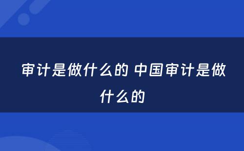 审计是做什么的 中国审计是做什么的