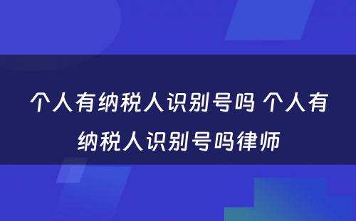 个人有纳税人识别号吗 个人有纳税人识别号吗律师