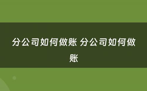 分公司如何做账 分公司如何做账