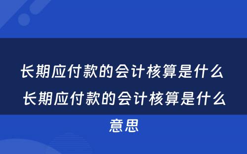 长期应付款的会计核算是什么 长期应付款的会计核算是什么意思