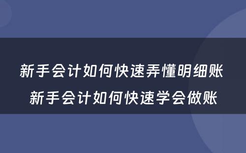 新手会计如何快速弄懂明细账 新手会计如何快速学会做账