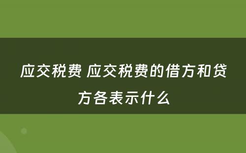 应交税费 应交税费的借方和贷方各表示什么