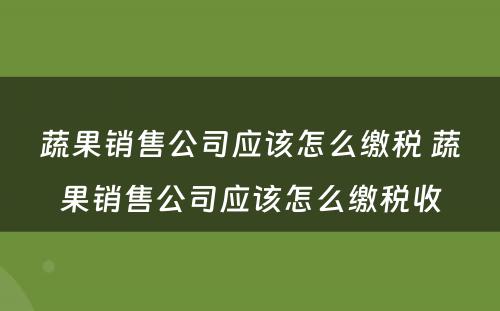 蔬果销售公司应该怎么缴税 蔬果销售公司应该怎么缴税收