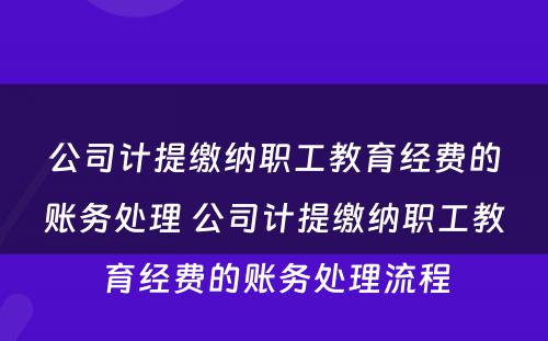 公司计提缴纳职工教育经费的账务处理 公司计提缴纳职工教育经费的账务处理流程