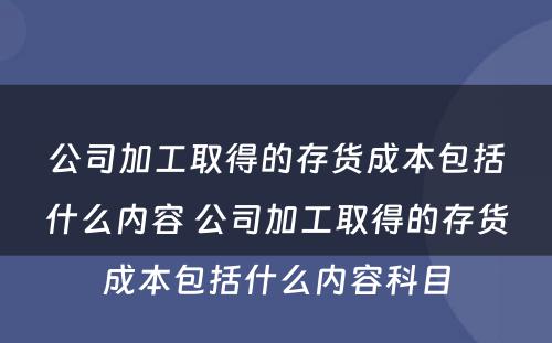 公司加工取得的存货成本包括什么内容 公司加工取得的存货成本包括什么内容科目