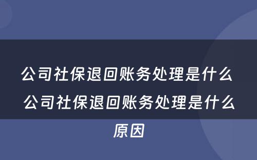 公司社保退回账务处理是什么 公司社保退回账务处理是什么原因