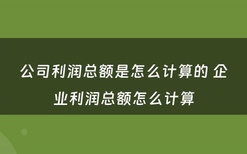 公司利润总额是怎么计算的 企业利润总额怎么计算