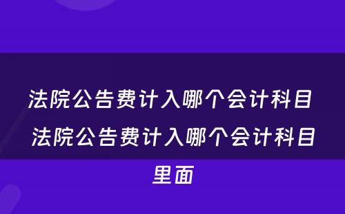 法院公告费计入哪个会计科目 法院公告费计入哪个会计科目里面