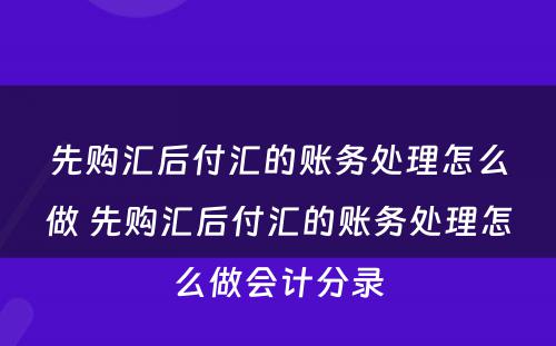 先购汇后付汇的账务处理怎么做 先购汇后付汇的账务处理怎么做会计分录