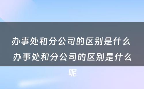 办事处和分公司的区别是什么 办事处和分公司的区别是什么呢