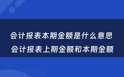 会计报表本期金额是什么意思 会计报表上期金额和本期金额