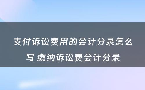 支付诉讼费用的会计分录怎么写 缴纳诉讼费会计分录