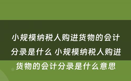 小规模纳税人购进货物的会计分录是什么 小规模纳税人购进货物的会计分录是什么意思