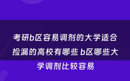 考研b区容易调剂的大学适合捡漏的高校有哪些 b区哪些大学调剂比较容易