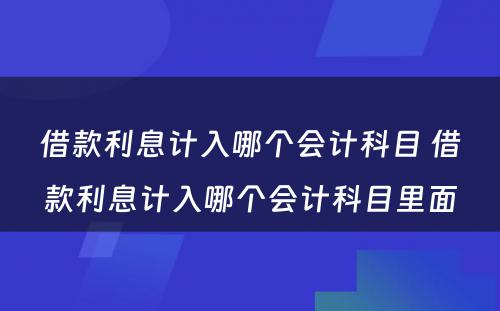 借款利息计入哪个会计科目 借款利息计入哪个会计科目里面