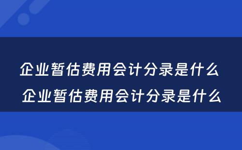 企业暂估费用会计分录是什么 企业暂估费用会计分录是什么