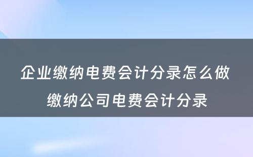 企业缴纳电费会计分录怎么做 缴纳公司电费会计分录