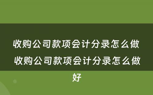 收购公司款项会计分录怎么做 收购公司款项会计分录怎么做好