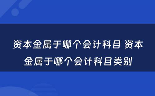 资本金属于哪个会计科目 资本金属于哪个会计科目类别