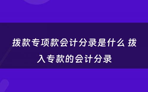 拨款专项款会计分录是什么 拨入专款的会计分录