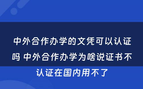 中外合作办学的文凭可以认证吗 中外合作办学为啥说证书不认证在国内用不了