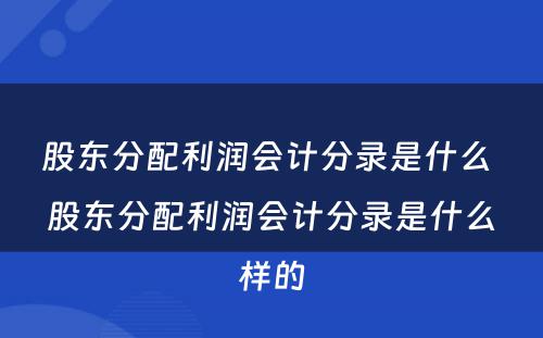 股东分配利润会计分录是什么 股东分配利润会计分录是什么样的