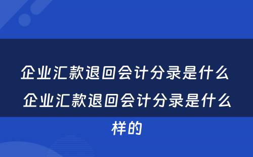 企业汇款退回会计分录是什么 企业汇款退回会计分录是什么样的