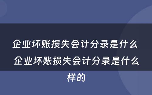 企业坏账损失会计分录是什么 企业坏账损失会计分录是什么样的