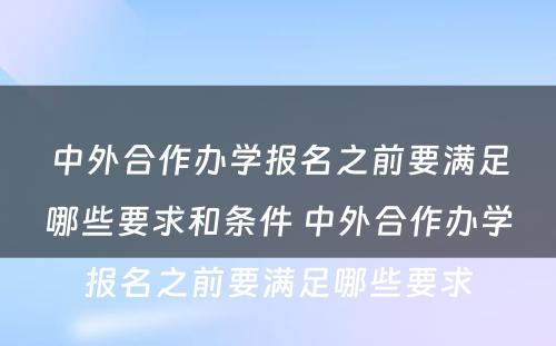 中外合作办学报名之前要满足哪些要求和条件 中外合作办学报名之前要满足哪些要求