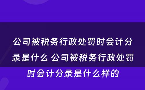 公司被税务行政处罚时会计分录是什么 公司被税务行政处罚时会计分录是什么样的