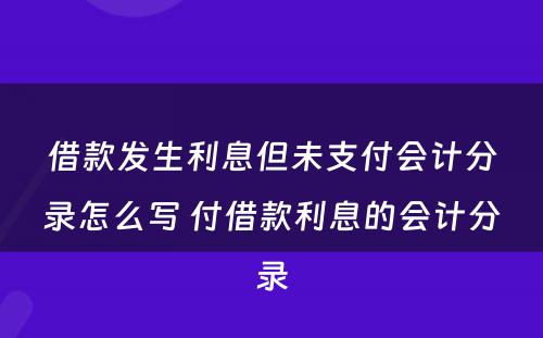 借款发生利息但未支付会计分录怎么写 付借款利息的会计分录