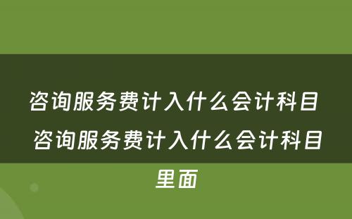 咨询服务费计入什么会计科目 咨询服务费计入什么会计科目里面