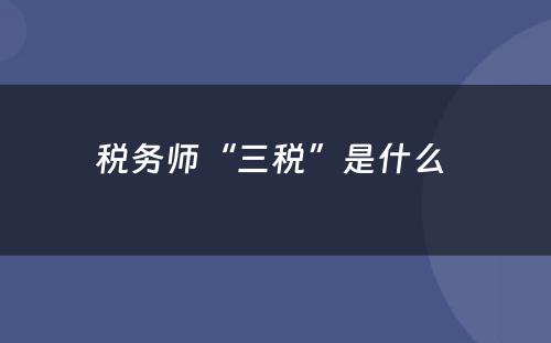 税务师“三税”是什么 