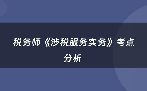 税务师《涉税服务实务》考点分析 