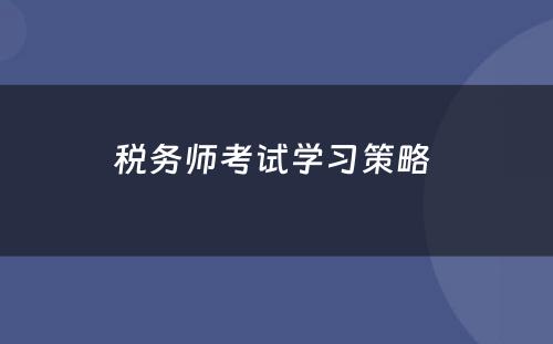 税务师考试学习策略 