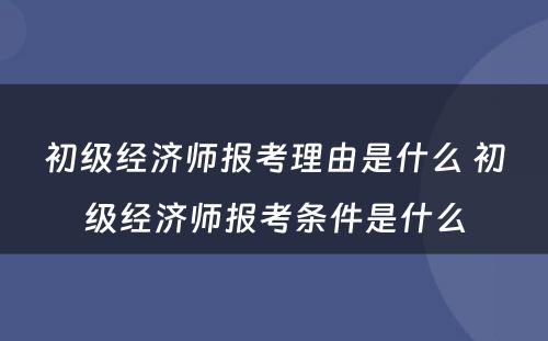 初级经济师报考理由是什么 初级经济师报考条件是什么