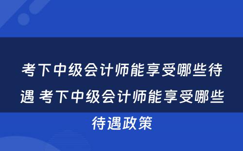 考下中级会计师能享受哪些待遇 考下中级会计师能享受哪些待遇政策