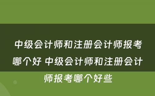 中级会计师和注册会计师报考哪个好 中级会计师和注册会计师报考哪个好些