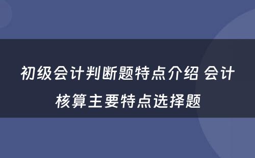 初级会计判断题特点介绍 会计核算主要特点选择题