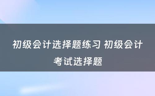 初级会计选择题练习 初级会计考试选择题