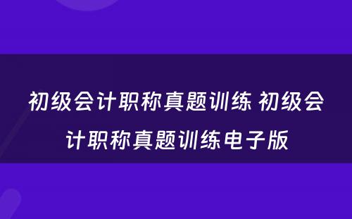 初级会计职称真题训练 初级会计职称真题训练电子版