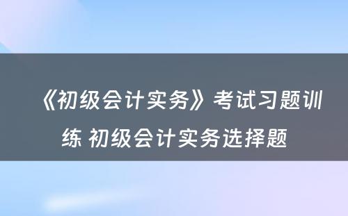 《初级会计实务》考试习题训练 初级会计实务选择题