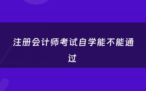 注册会计师考试自学能不能通过 