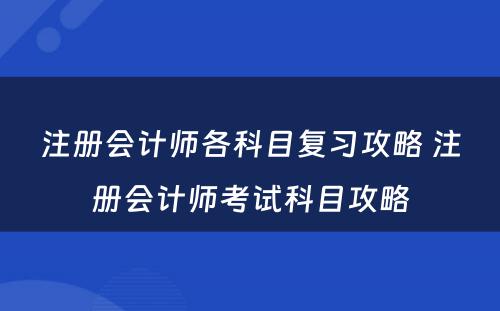 注册会计师各科目复习攻略 注册会计师考试科目攻略