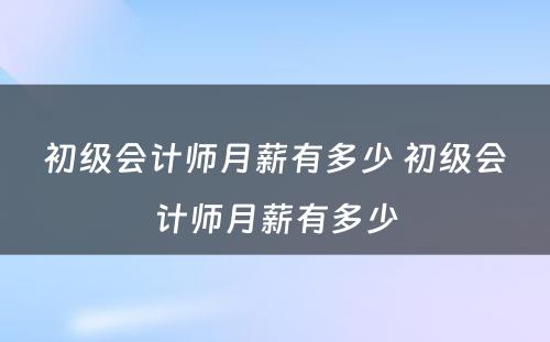 初级会计师月薪有多少 初级会计师月薪有多少