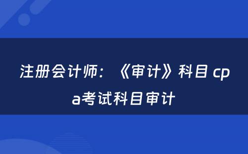 注册会计师：《审计》科目 cpa考试科目审计