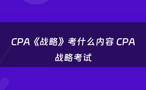 CPA《战略》考什么内容 CPA战略考试