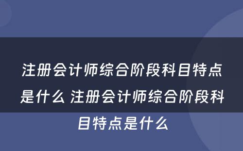 注册会计师综合阶段科目特点是什么 注册会计师综合阶段科目特点是什么